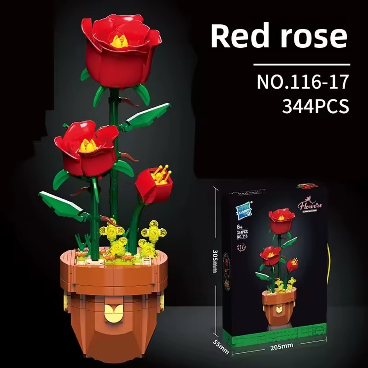 Plant Building Brick Kit - Red Rose by Wizardi F07N11-30-17(116)